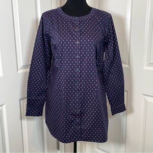 Duluth Trading Co Wrinkle Fighter Navy Pineapple Print Long Sleeve Tunic M